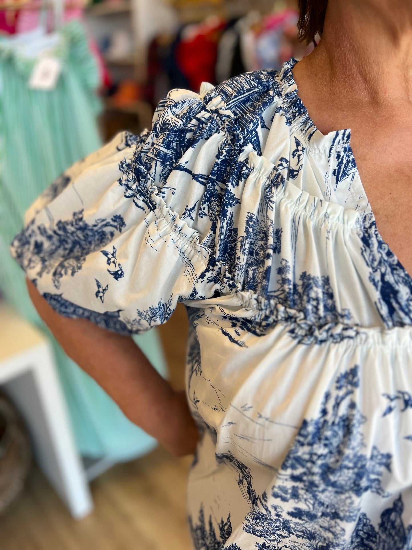 "Days of Yore" Blue Toile Top - FINAL SALE