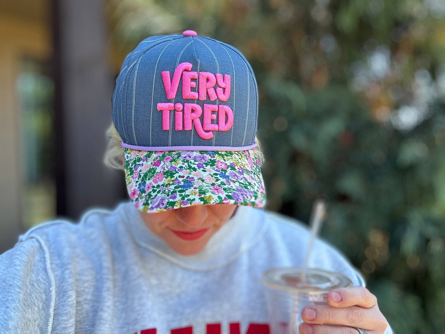 "Very Tired" Blue Chambray Embroidered Baseball Cap