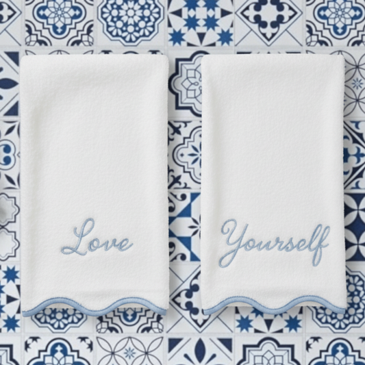 Blue Piping Scallop Luxury Cotton Hand Towel