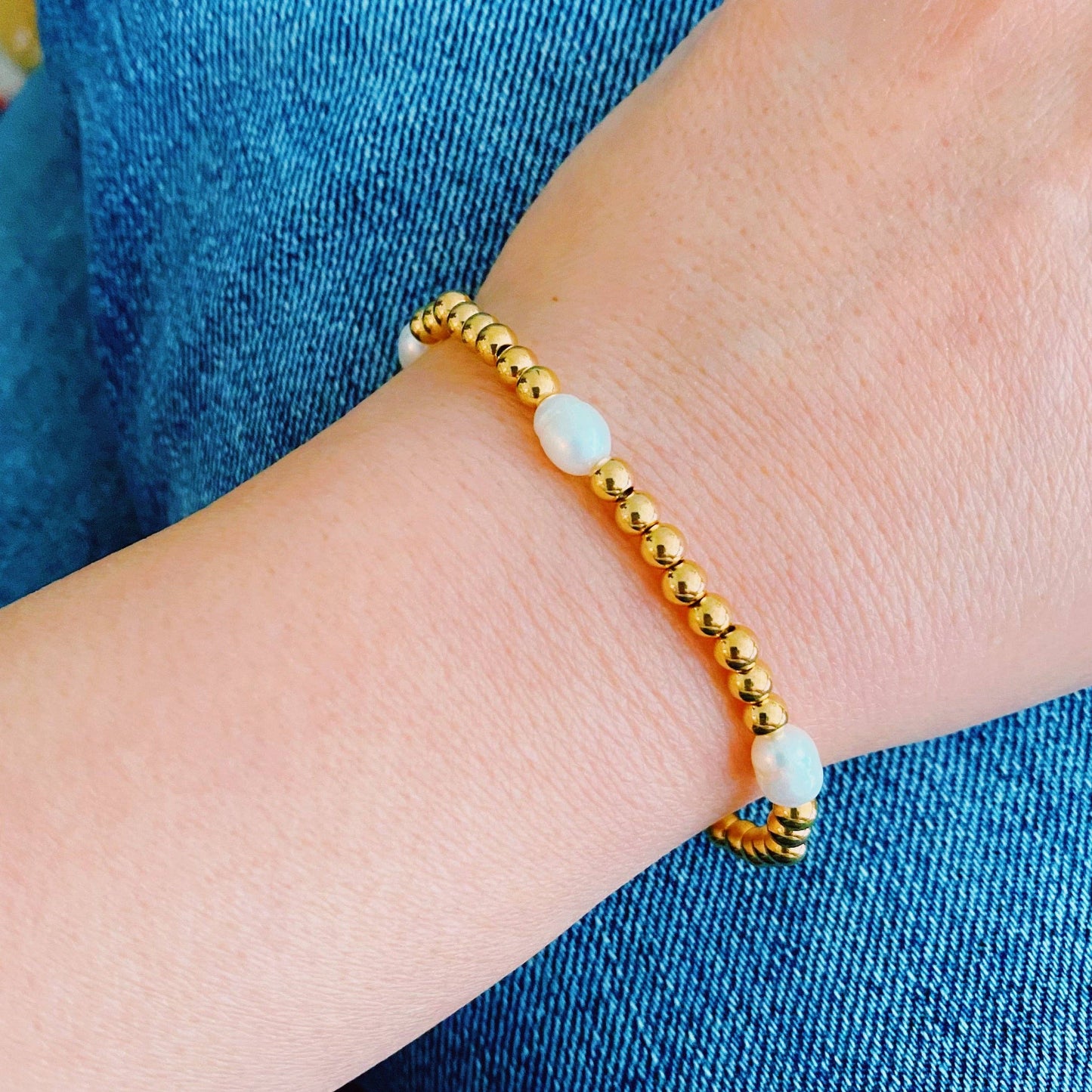 Golden Bauble Pearl Bracelets