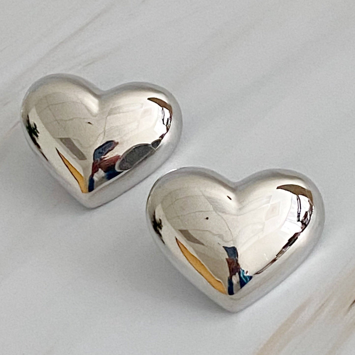 Silver Polished Heart Stud Earrings