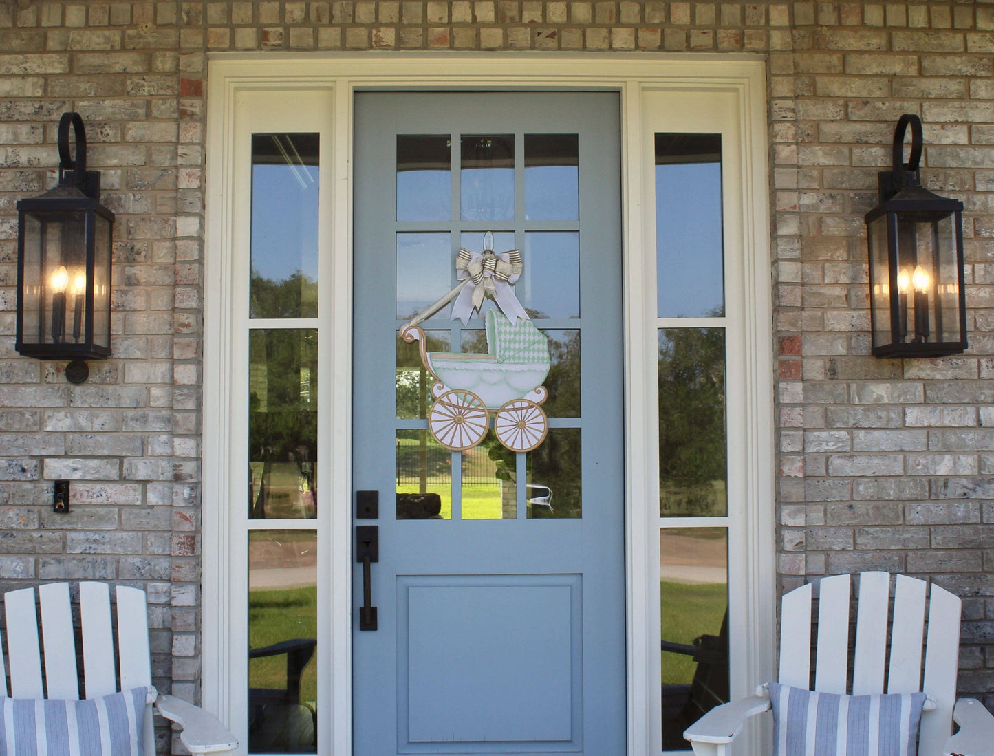 "Welcome Baby" Green Carriage Door Hanger