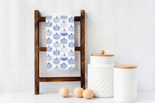 Toile Blue Pumpkins Tea Towel