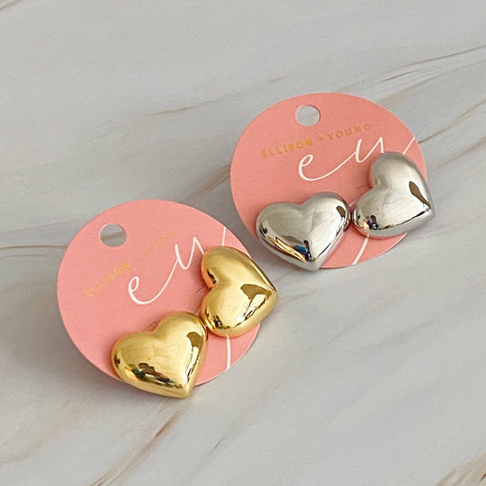 Gold Polished Heart Stud Earrings