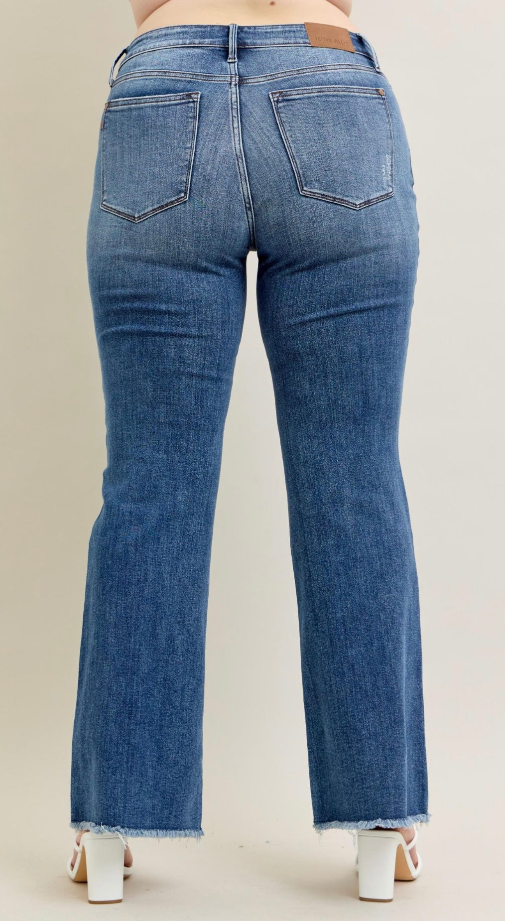 Plus-Size Judy Blue Mid-Rise Vintage Wash Fray Hem Flare Jeans
