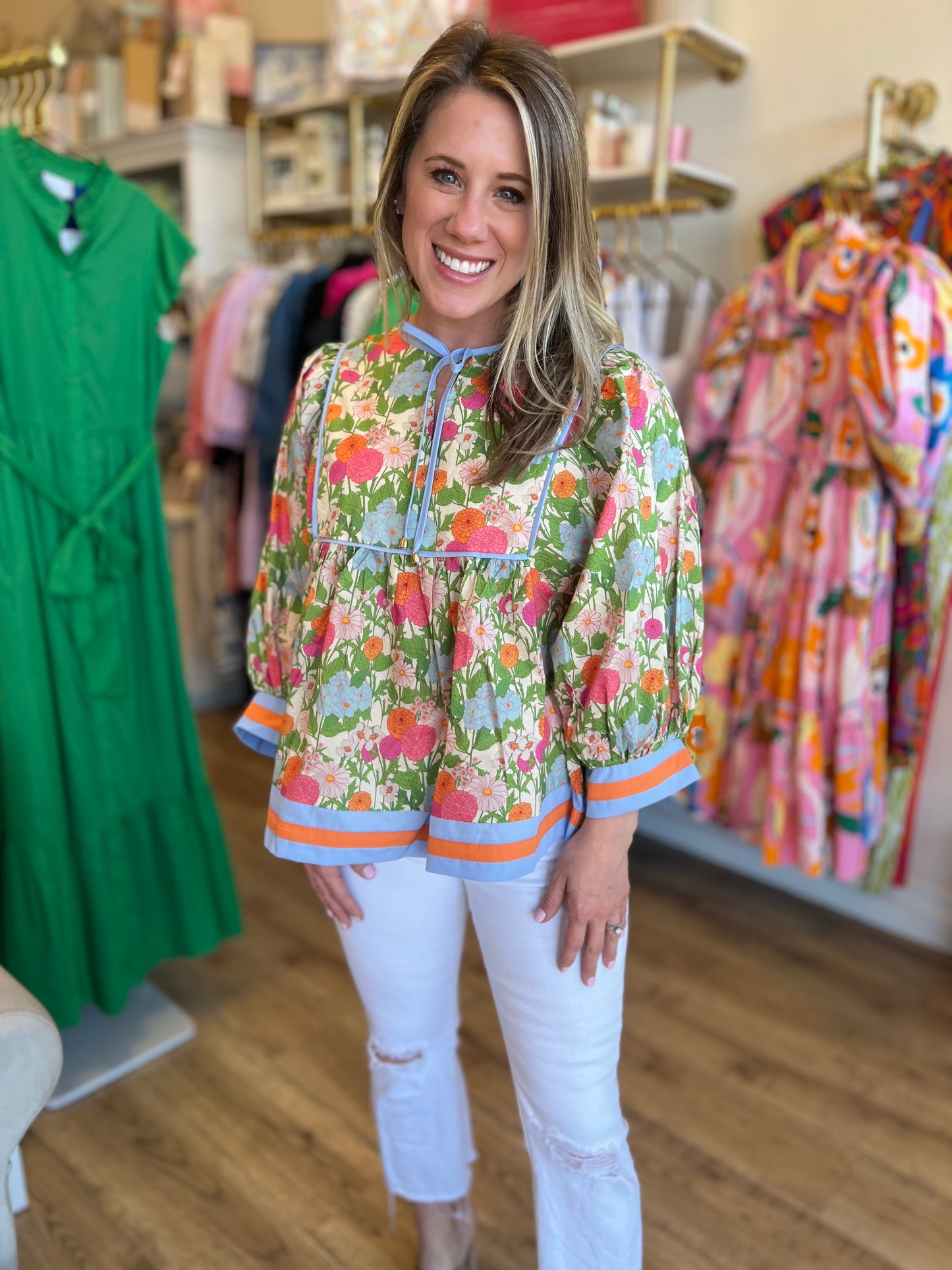 RESTOCKED! “Flower Power” Curvy Marigold Top