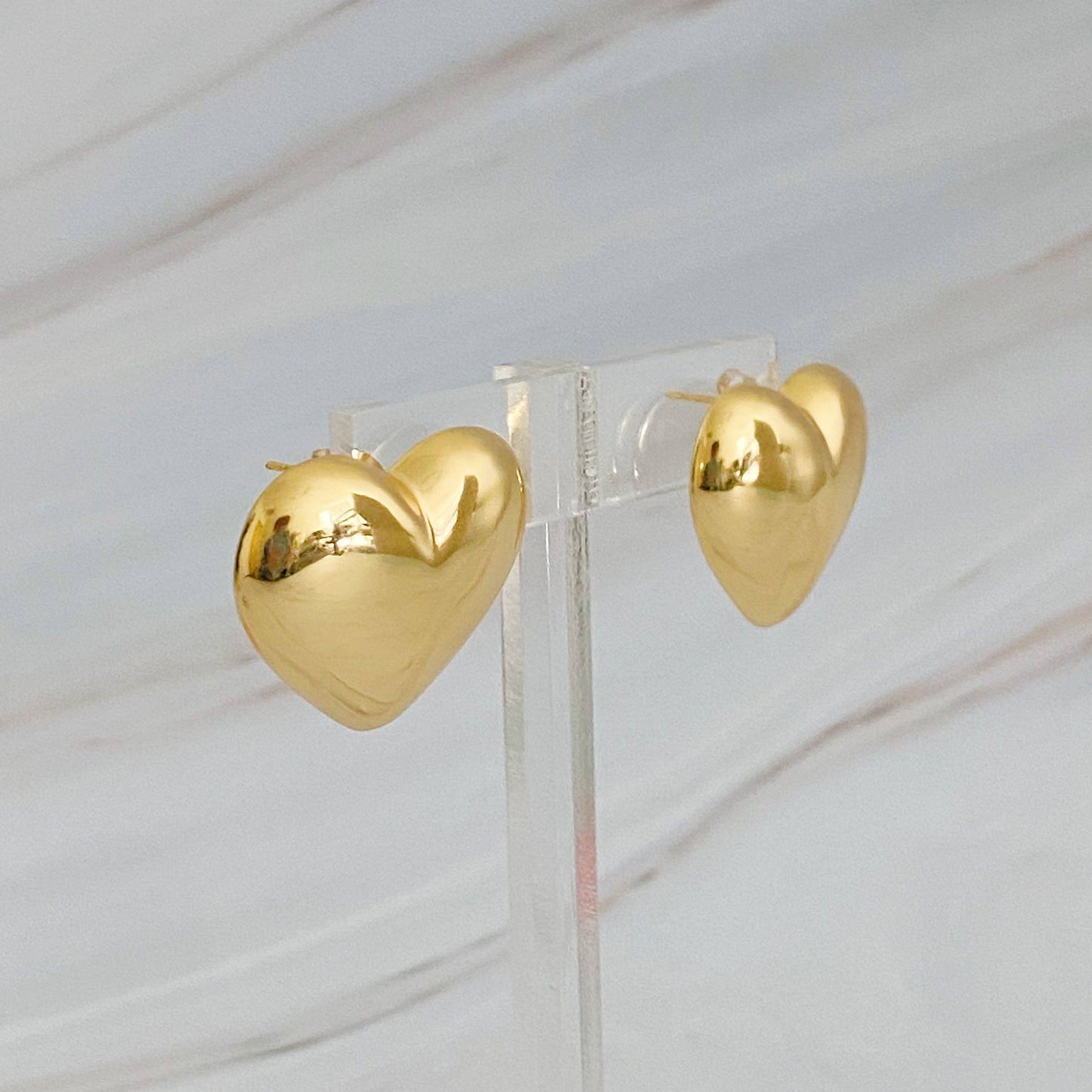 Gold Polished Heart Stud Earrings