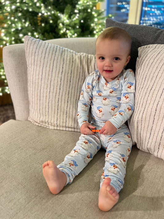 Mommy & Me Vintage Santa Blue Pajamas