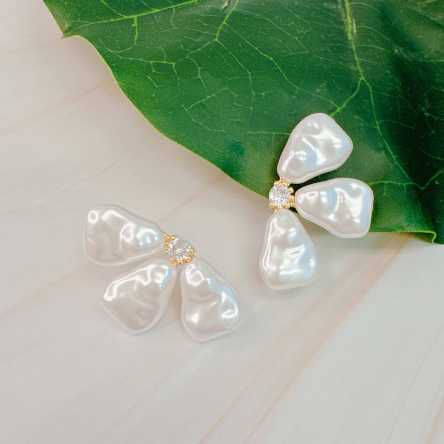 Three Pearl Petals Stud Earrings