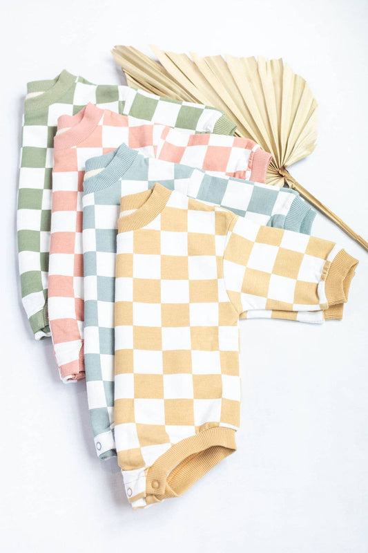 Sugar Coral Pink Oversized Checkered Bubble Romper