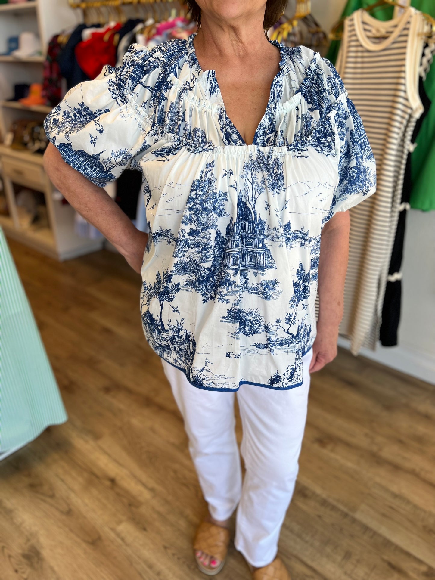 "Days of Yore" Blue Toile Top - FINAL SALE