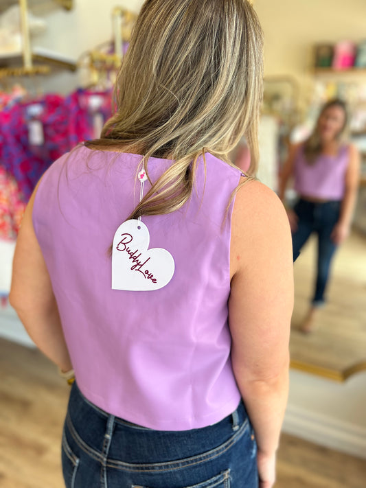 "It's Game Day!" Purple Faux Leather Crop Top - FINAL SALE