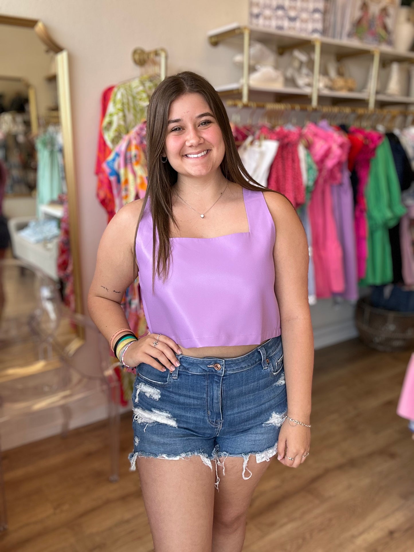 "It's Game Day!" Purple Faux Leather Crop Top - FINAL SALE