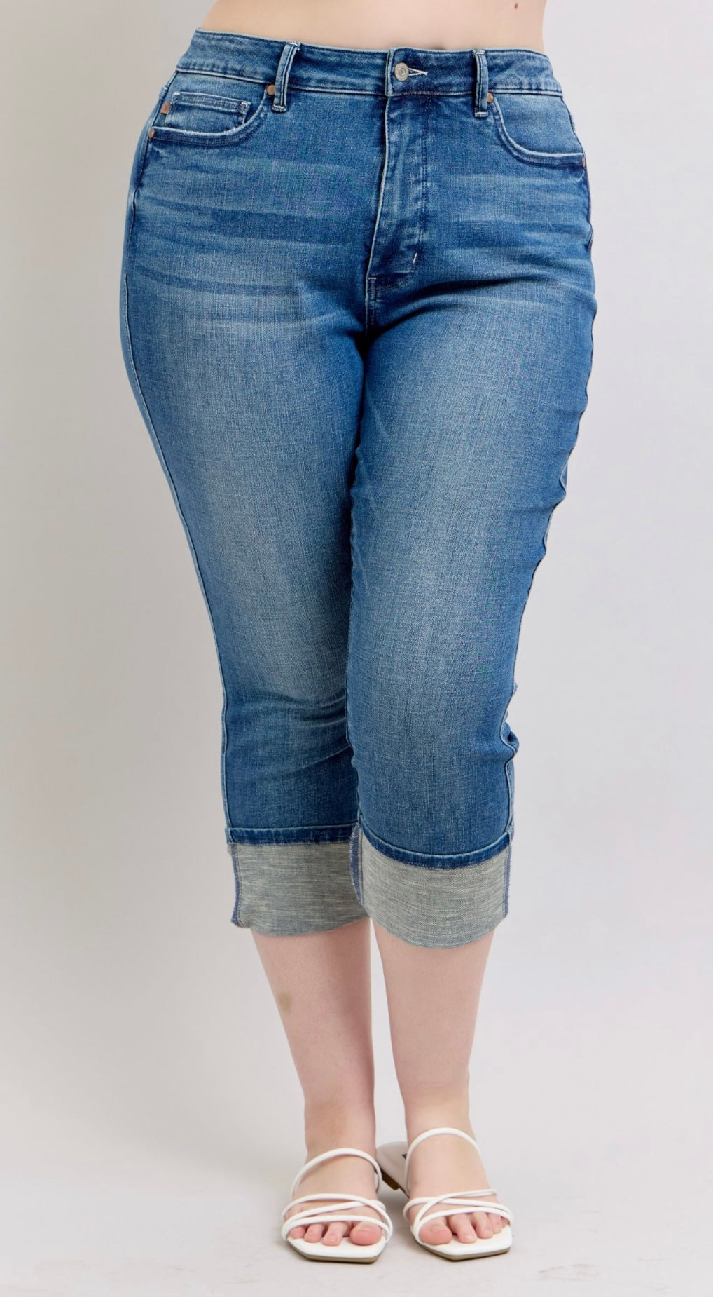 Plus-Size Judy Blue High Waist Tummy Control Cuff Capri Jeans