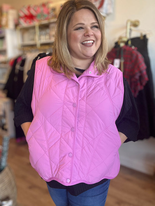 “Snow Bunny” Curvy Pink Scalloped Vest