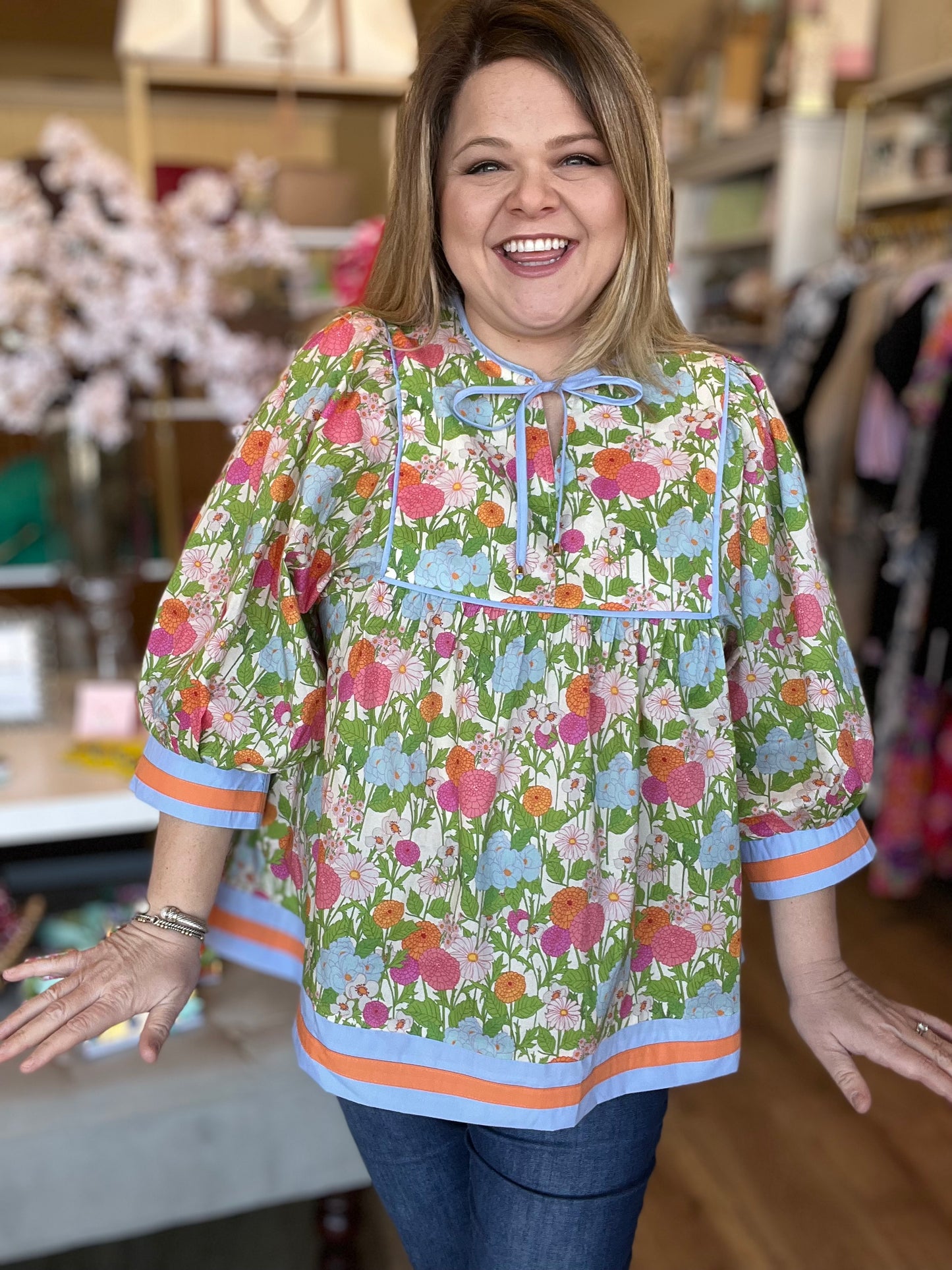 RESTOCKED! “Flower Power” Curvy Marigold Top