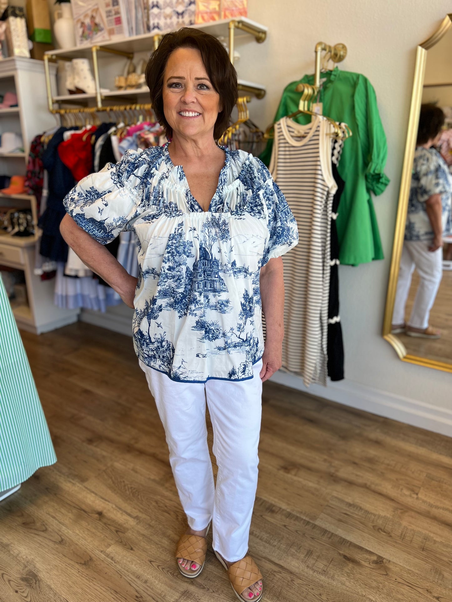 "Days of Yore" Blue Toile Top - FINAL SALE