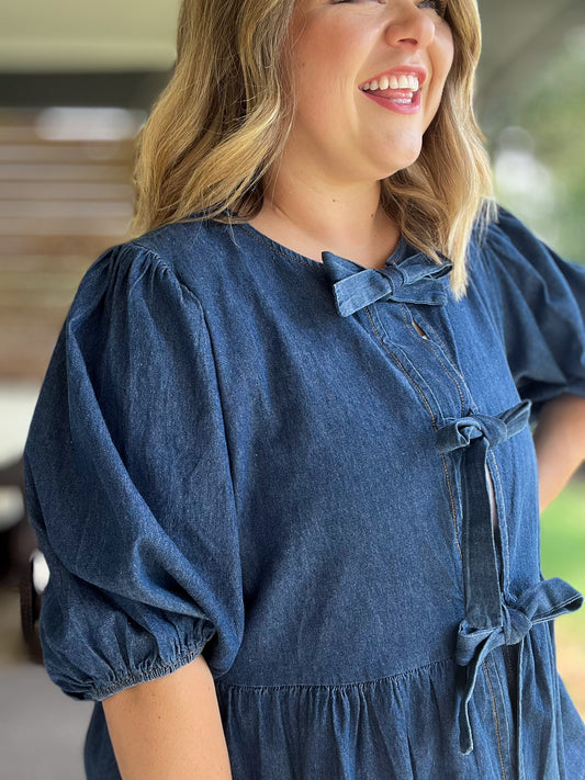 A Moment of Truth Plus-Size Denim Tie Front Top
