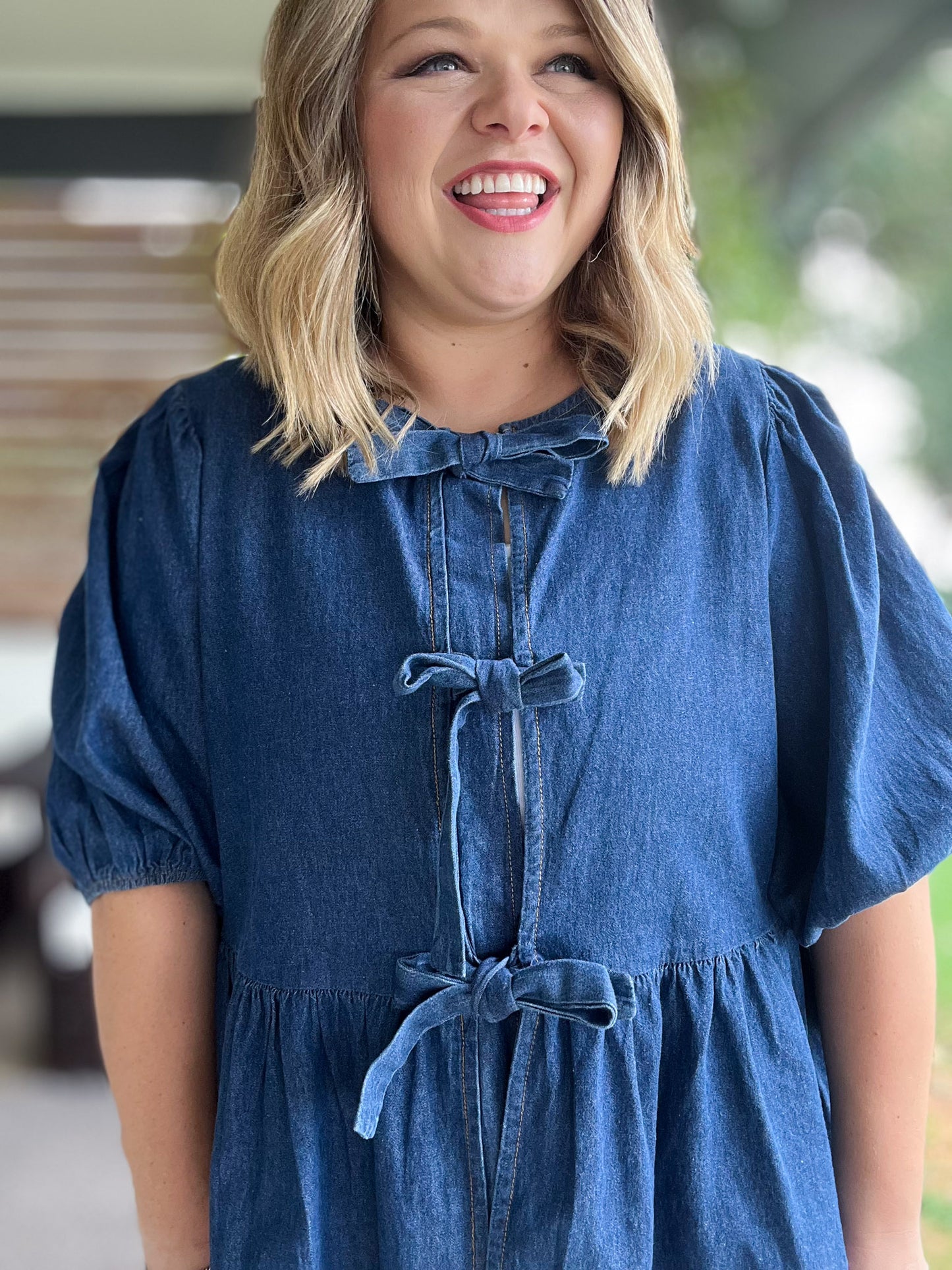 A Moment of Truth Plus-Size Denim Tie Front Top