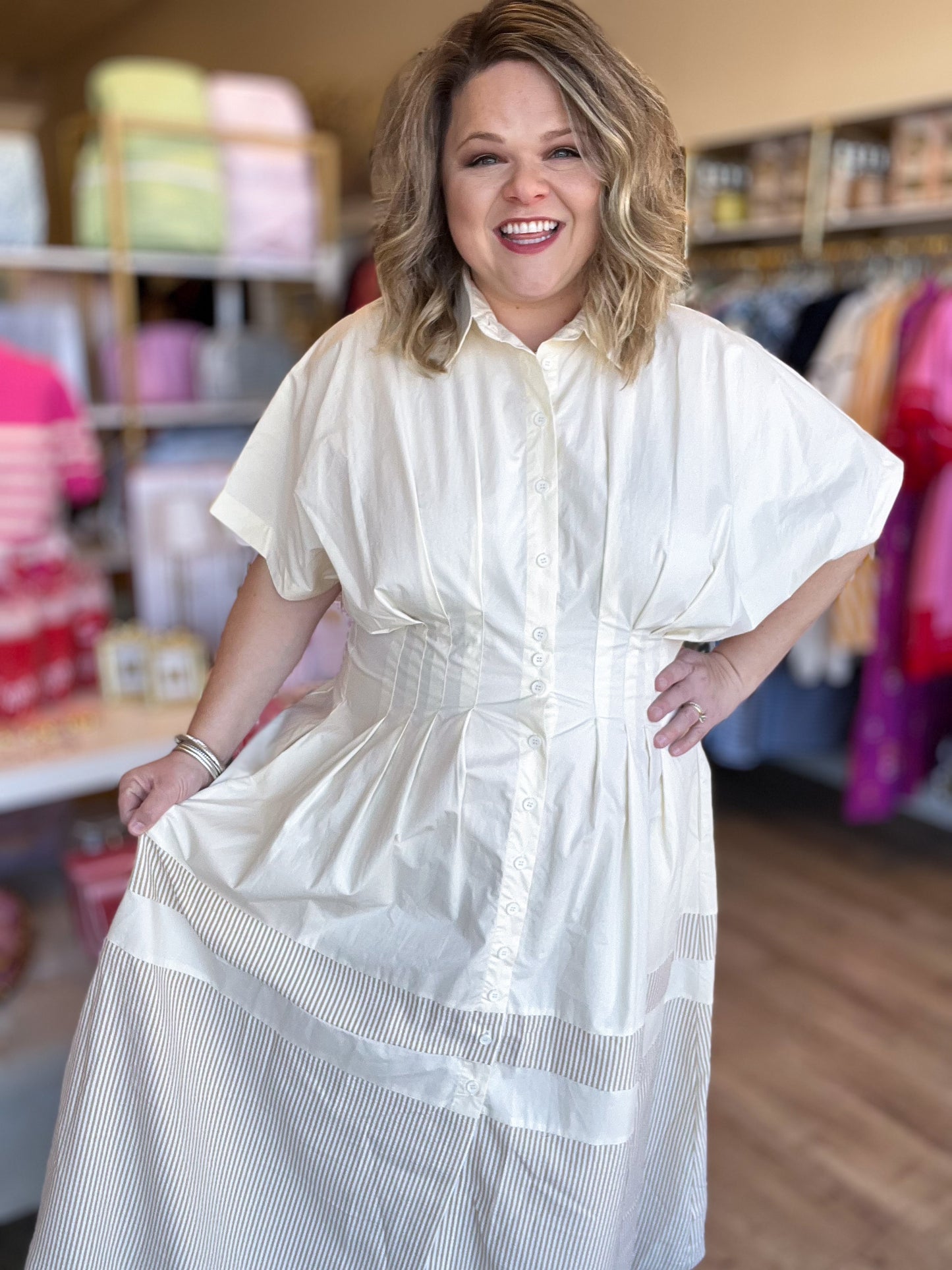 A Walk in the Park Plus-Size Ruched Waist Midi Dress