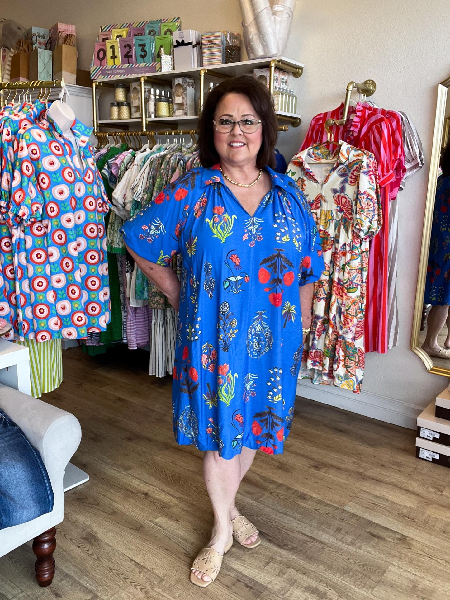 All Eyes on You Curvy Blue Print Dress