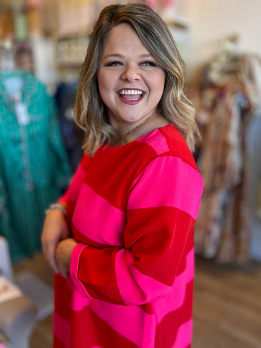 RESTOCKED! All is Bright Plus-Size Red & Pink Stripe Dress