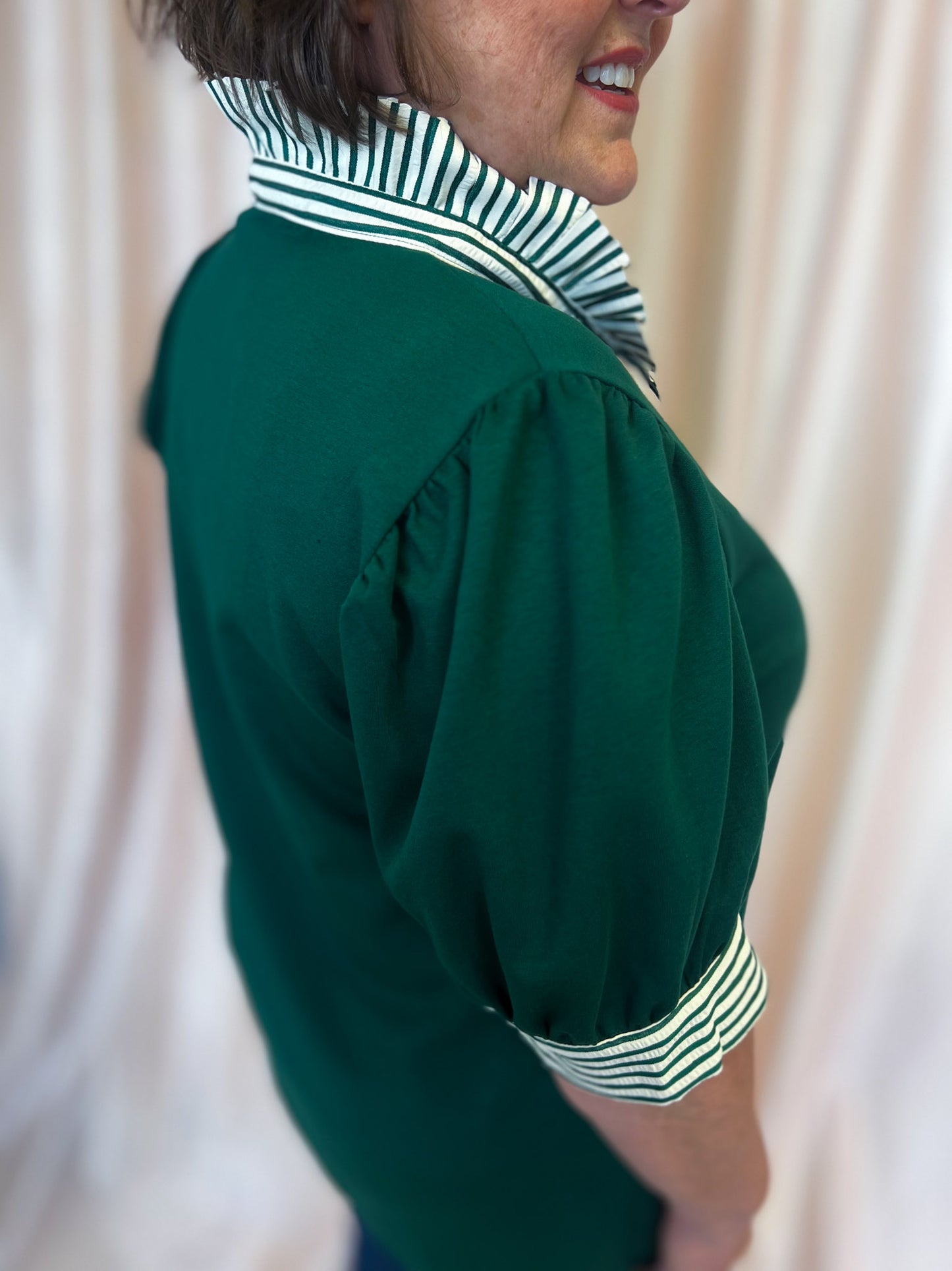 And It's Good Curvy Green Stripe Collar Top