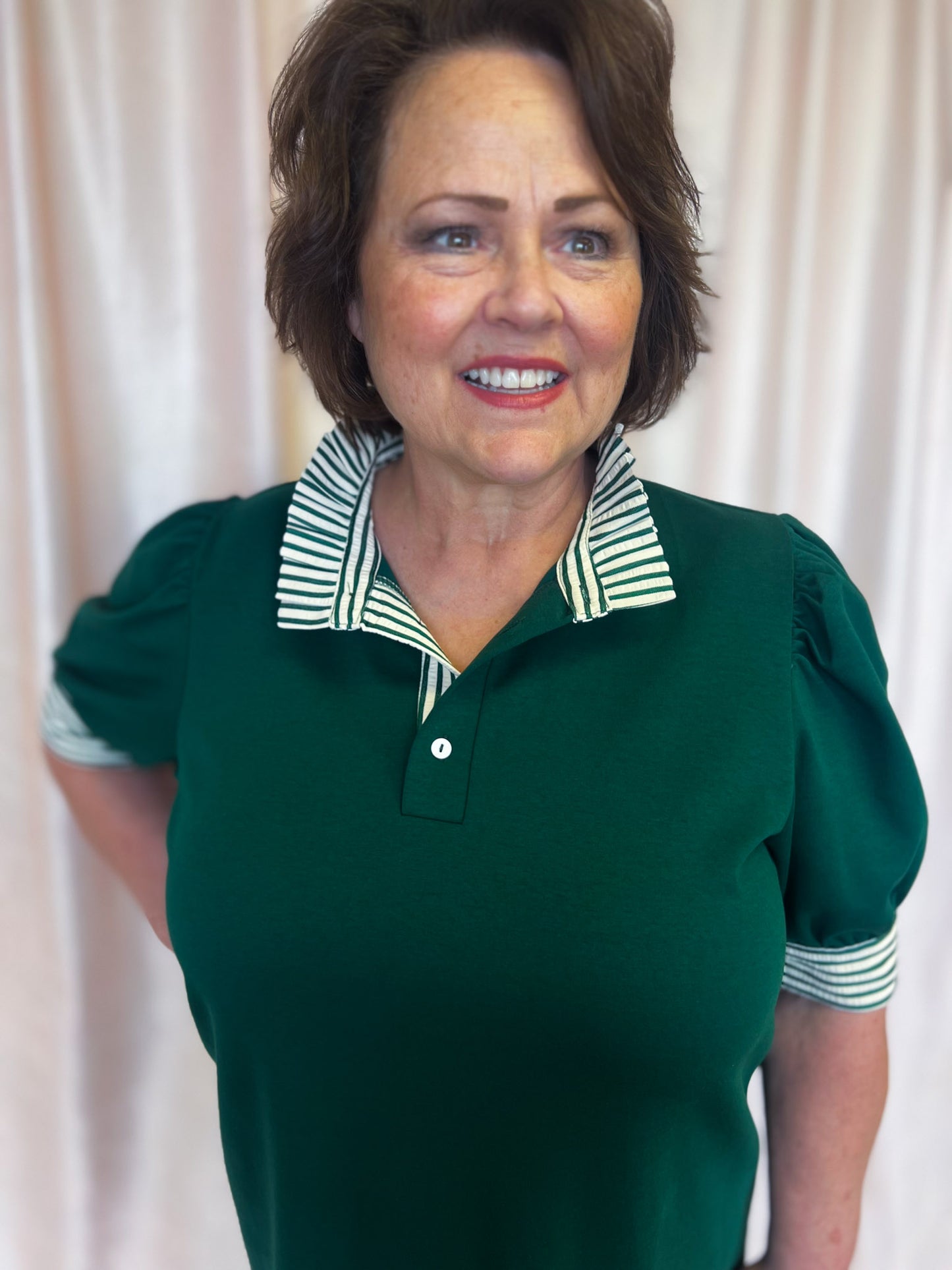 And It's Good Curvy Green Stripe Collar Top