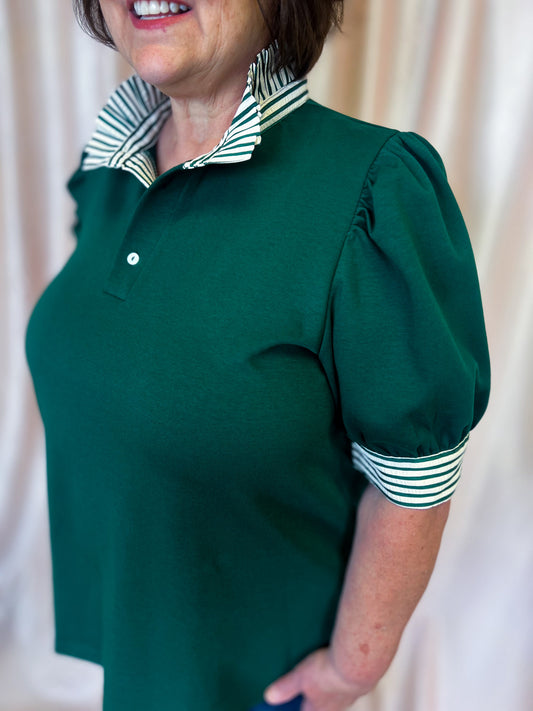 And It's Good Curvy Green Stripe Collar Top