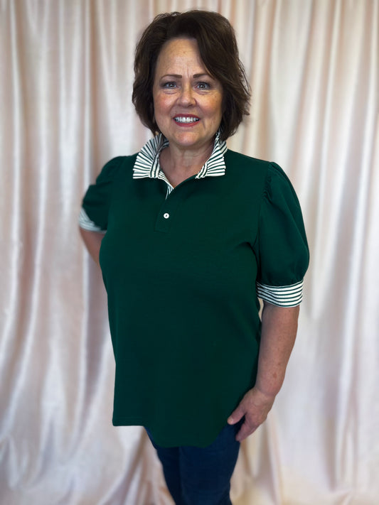And It's Good Curvy Green Stripe Collar Top