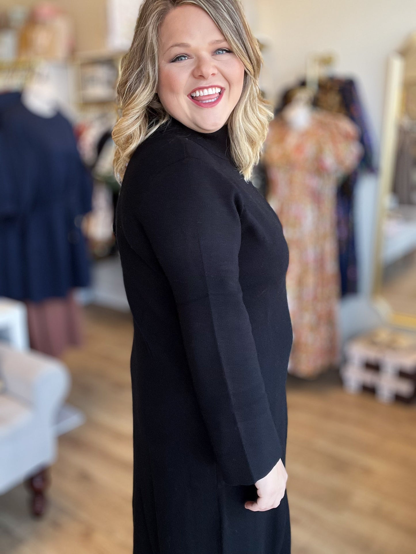 Autumn Breeze Black Sweater Midi Dress