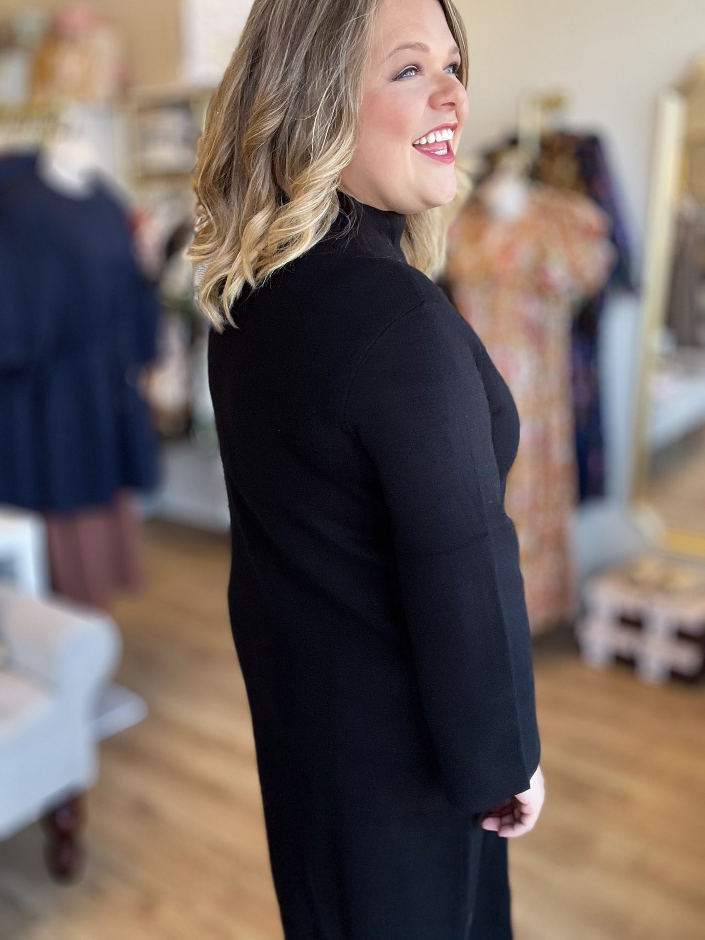 Autumn Breeze Black Sweater Midi Dress