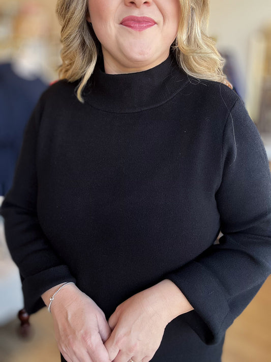 Autumn Breeze Black Sweater Midi Dress