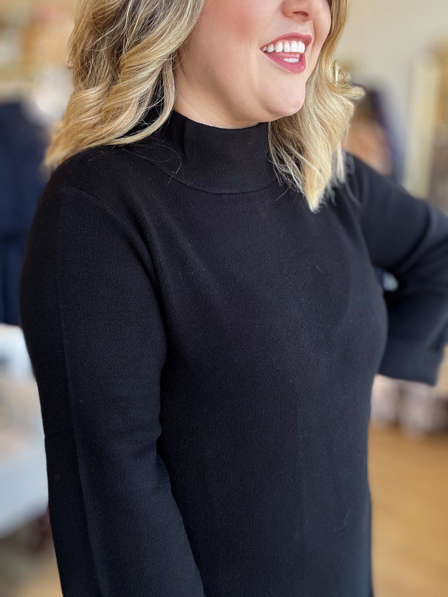 Autumn Breeze Black Sweater Midi Dress