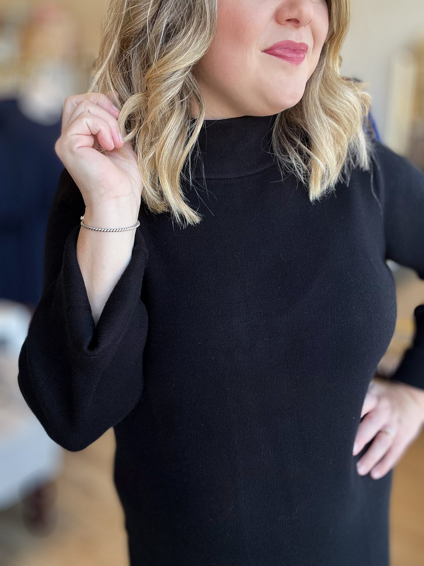 Autumn Breeze Black Sweater Midi Dress