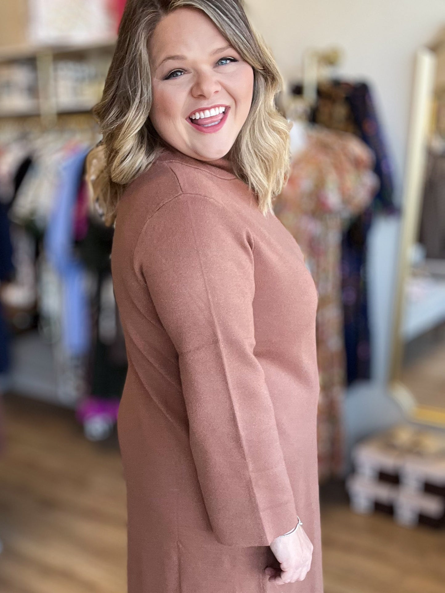 Autumn Breeze Mocha Sweater Midi Dress