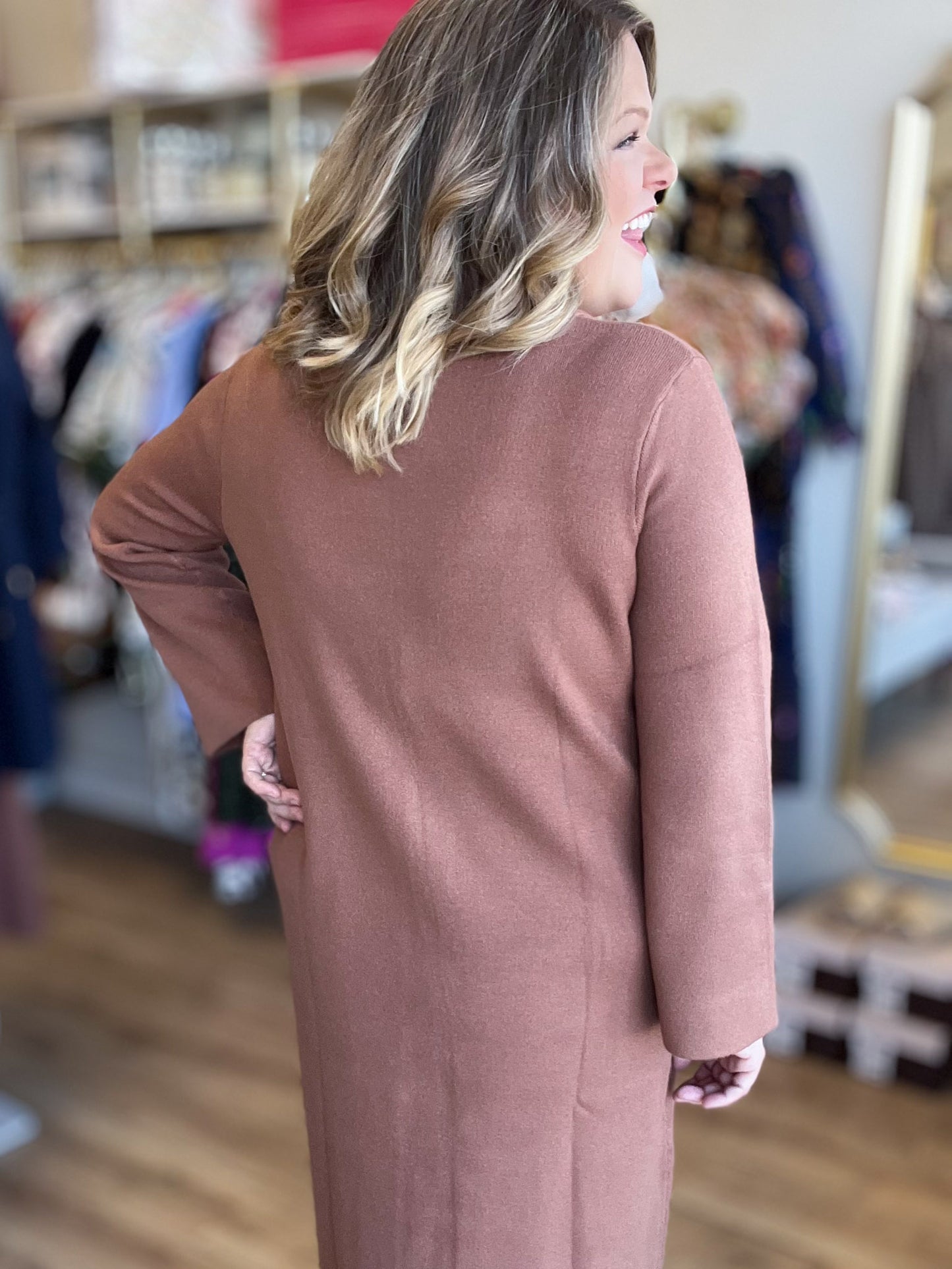 Autumn Breeze Mocha Sweater Midi Dress