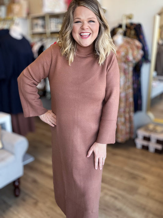 Autumn Breeze Mocha Sweater Midi Dress