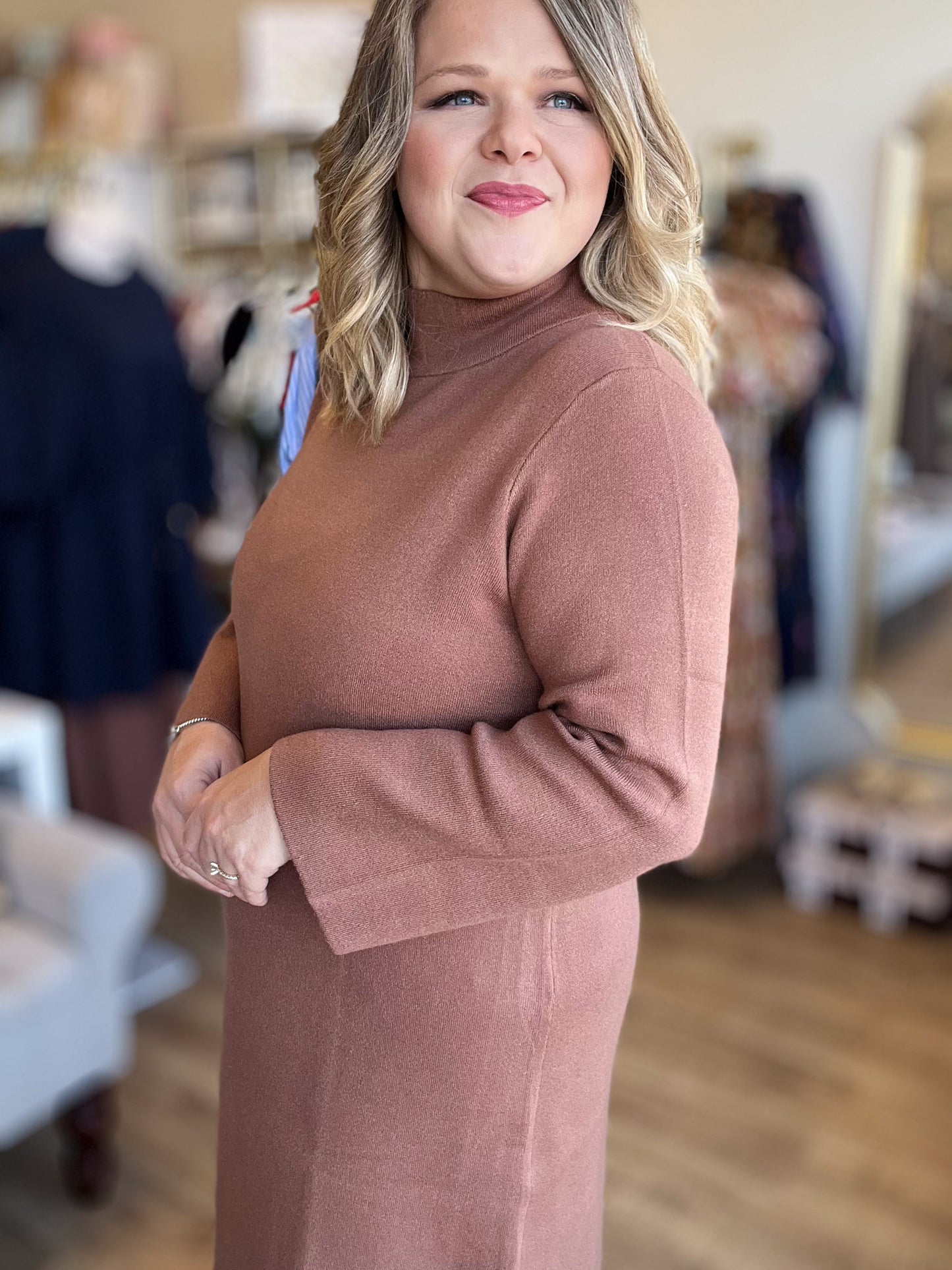 Autumn Breeze Mocha Sweater Midi Dress
