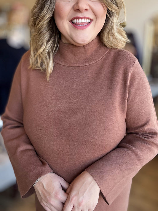 Autumn Breeze Mocha Sweater Midi Dress