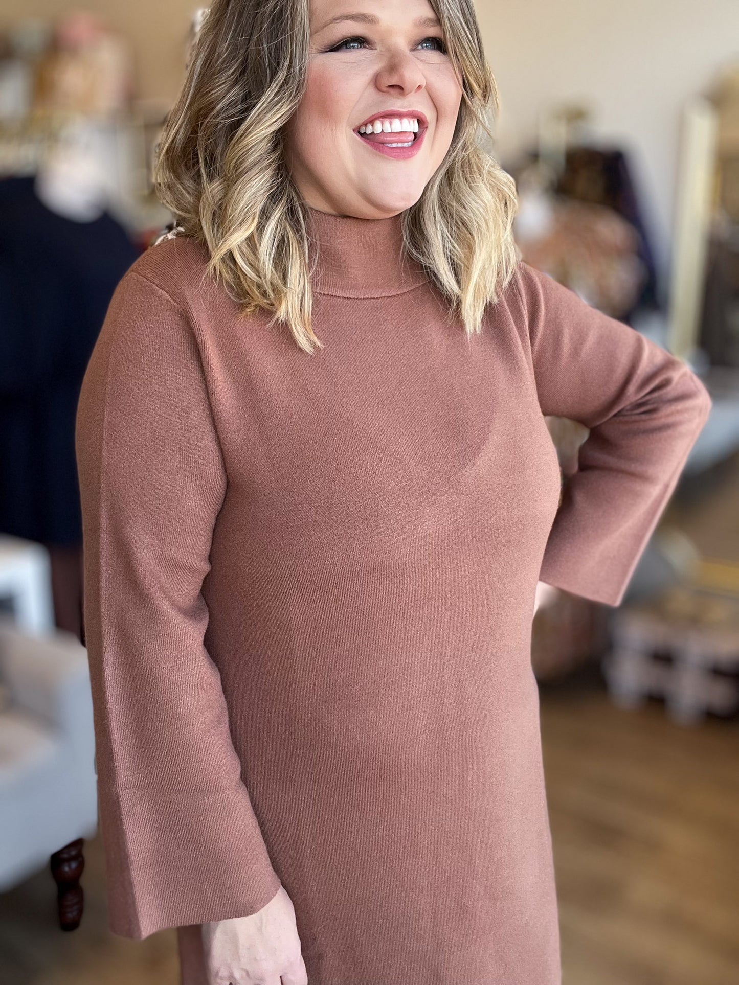 Autumn Breeze Mocha Sweater Midi Dress