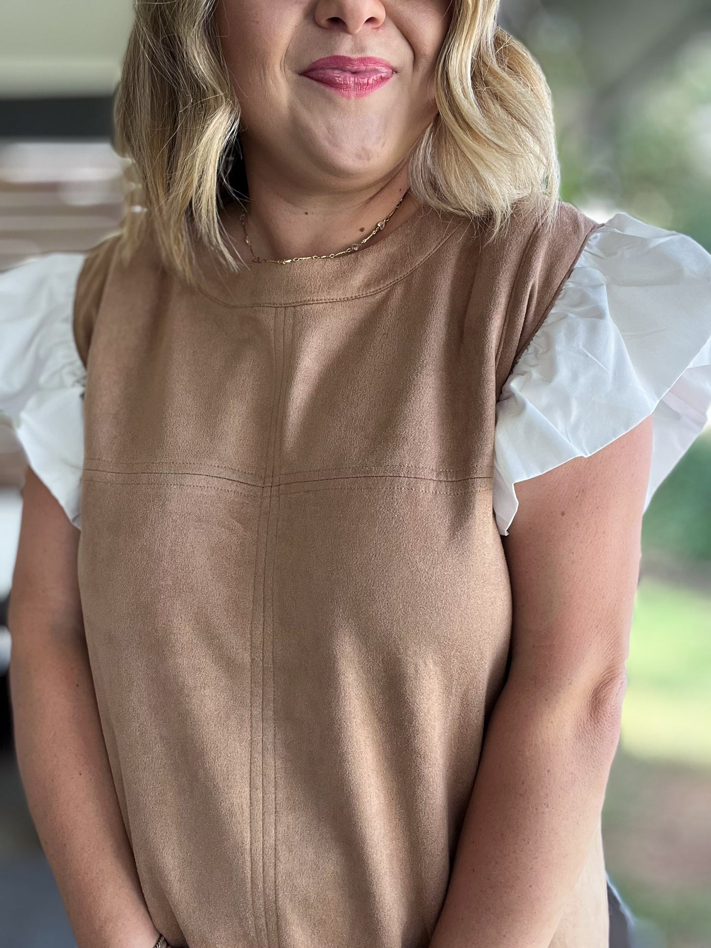 Autumn Chic Plus-Size Faux Suede Flutter Sleeve Top