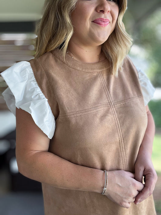 Autumn Chic Plus-Size Faux Suede Flutter Sleeve Top