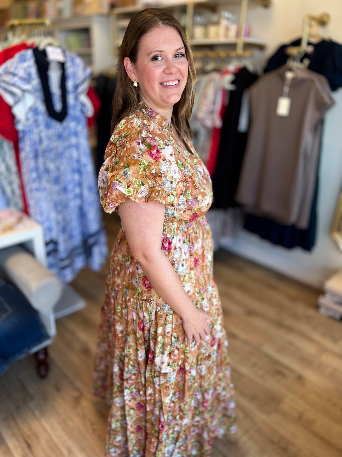Autumn Dream Terra Cotta Curvy Floral Midi Dress