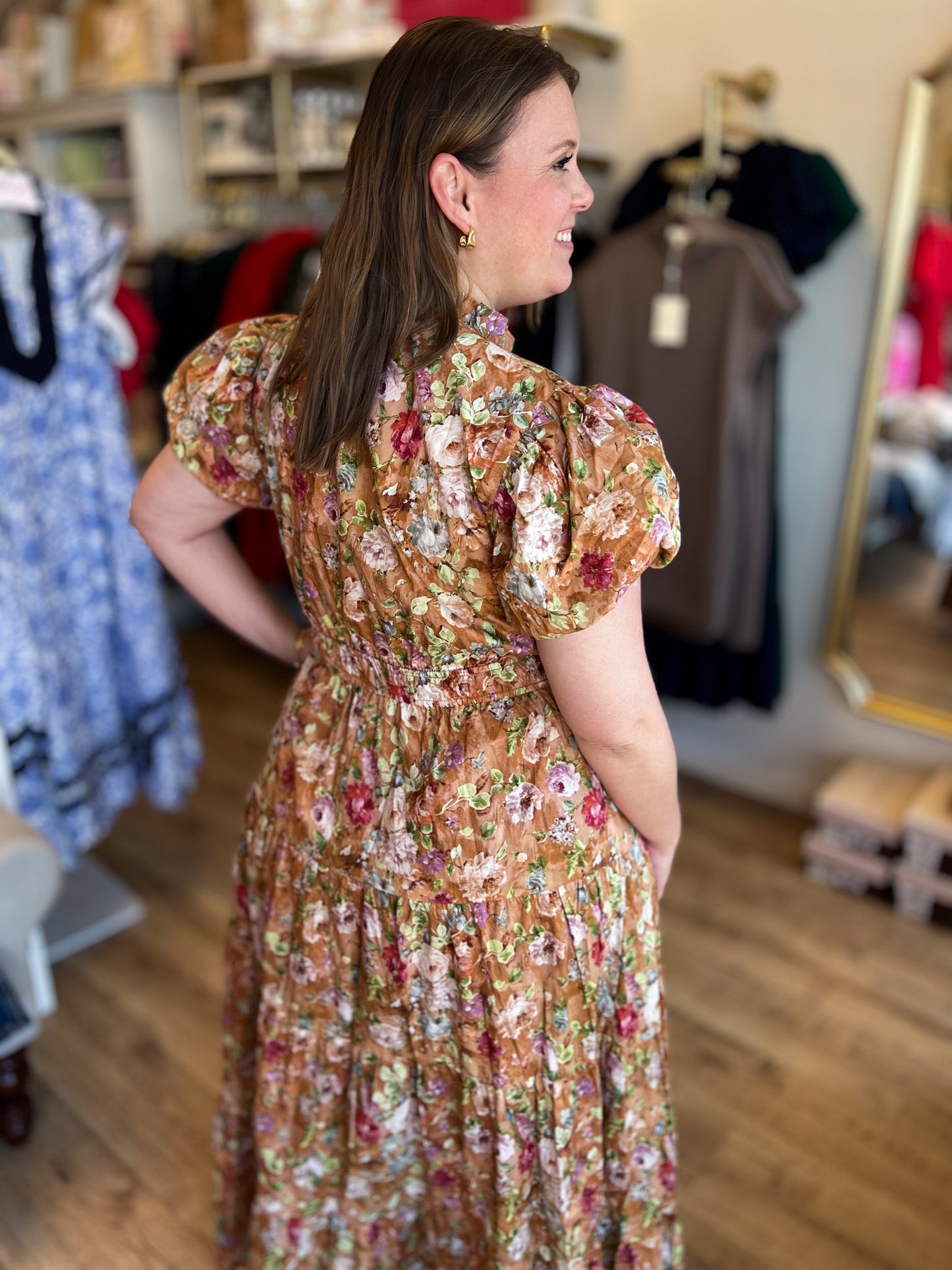 Autumn Dream Terra Cotta Curvy Floral Midi Dress