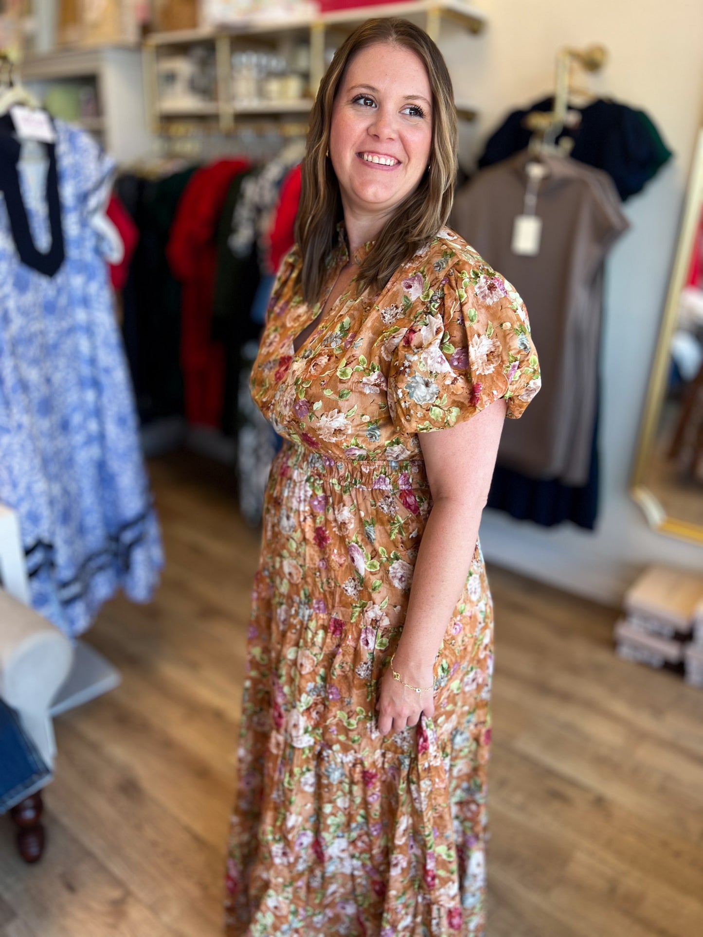Autumn Dream Terra Cotta Curvy Floral Midi Dress