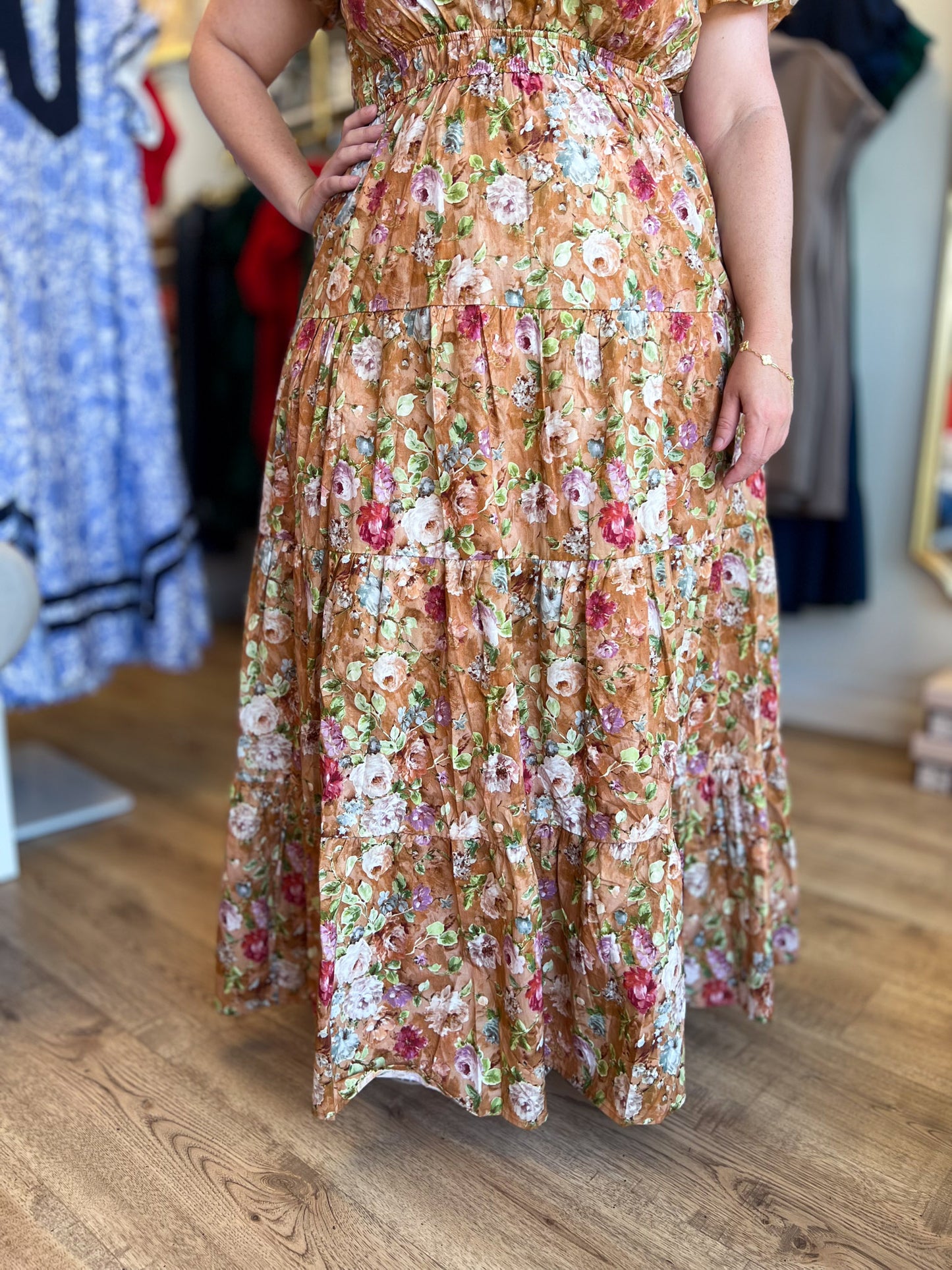 Autumn Dream Terra Cotta Curvy Floral Midi Dress