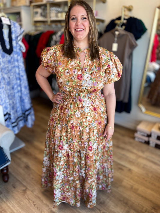 Autumn Dream Terra Cotta Curvy Floral Midi Dress