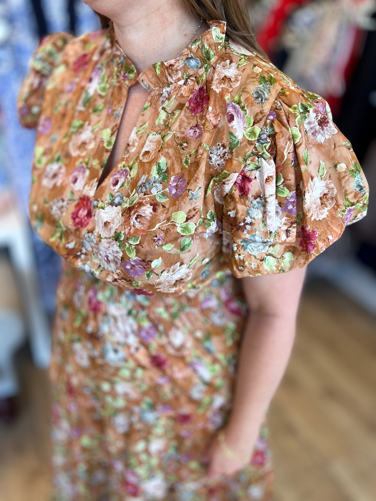 Autumn Dream Terra Cotta Curvy Floral Midi Dress