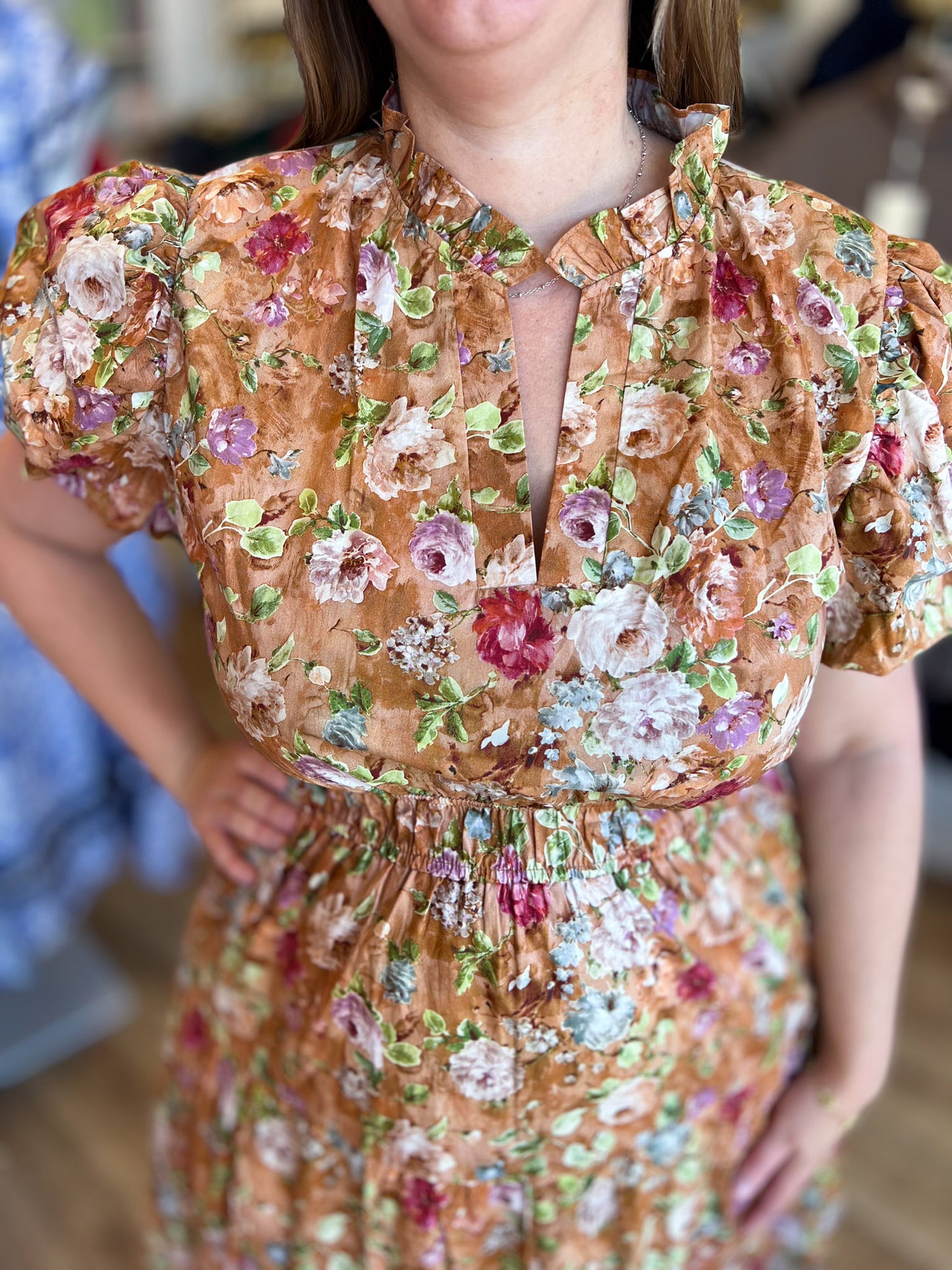 Autumn Dream Terra Cotta Curvy Floral Midi Dress
